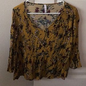 Green floral blouse